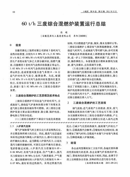 60t／h三废综合混燃炉装置运行总结
