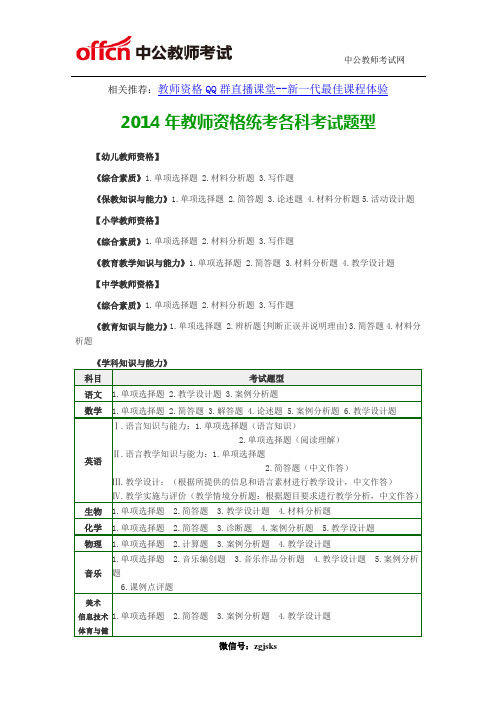 2014年教师资格统考各科考试题型