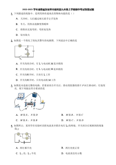 2022-2023学年湖南省张家界市慈利县九年级上学期期中考试物理试题