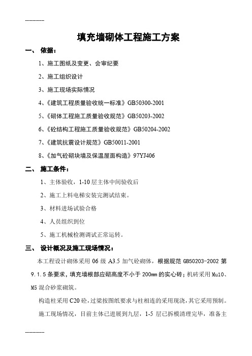 (整理)填充墙砌体工程施工方案