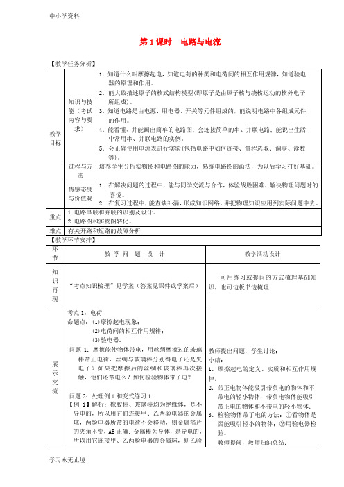 【K12教育学习资料】山东省郯城县中考物理专题十二电路第1课时电路与电流复习教案