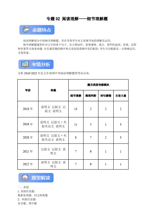 专题021 阅读理解-细节理解题【名师导航】2024中考英语二轮专题复习题型技巧解读学案---学生版