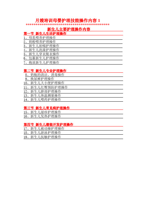 月嫂培训技能操作目录1