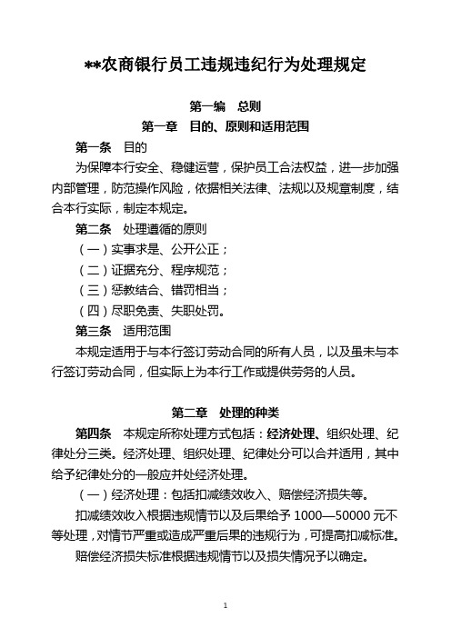 银行员工违规违纪行为处理规定模版