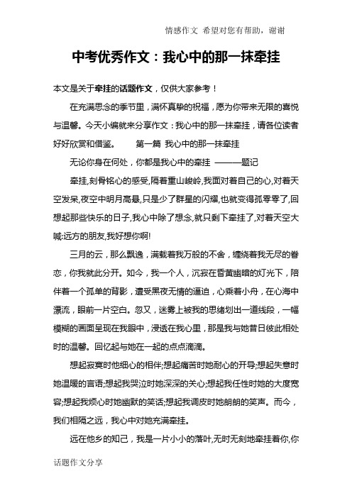 中考优秀作文：我心中的那一抹牵挂