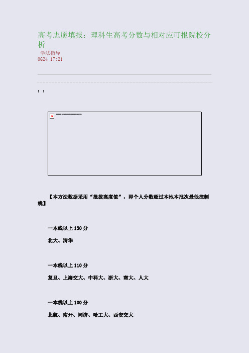 高考志愿填报：理科生高考分数与相对应可报院校分析(整理精校版)