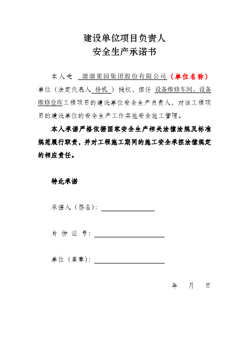 建设、施工、监理单位项目负责人安全生产承诺书模板