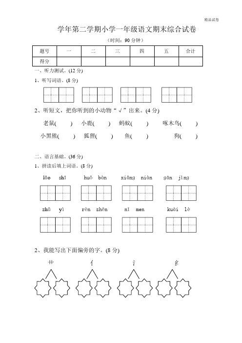 【精品推荐】最新2017人教版小学一年级下册语文期末测试卷及参考答案 (2)