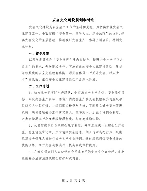 安全文化建设规划和计划（二篇）