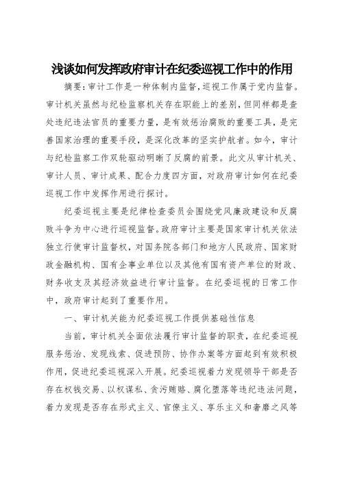 浅谈如何发挥政府审计在纪委巡视工作中的作用