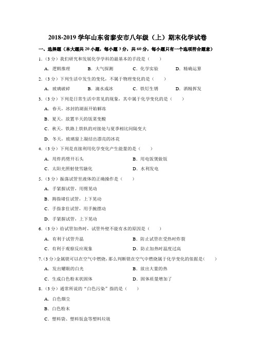 2018-2019学年山东省泰安市八年级(上)期末化学试卷