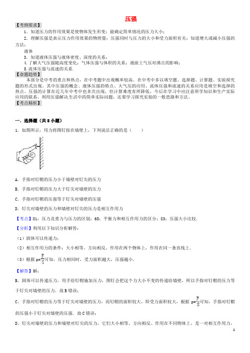 中考物理 专题讲解 第九讲 压强(含解析)