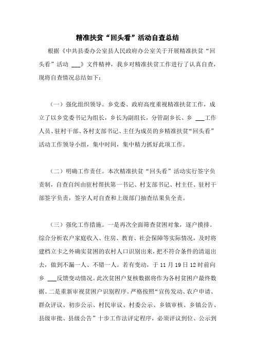 精准扶贫“回头看”活动自查总结