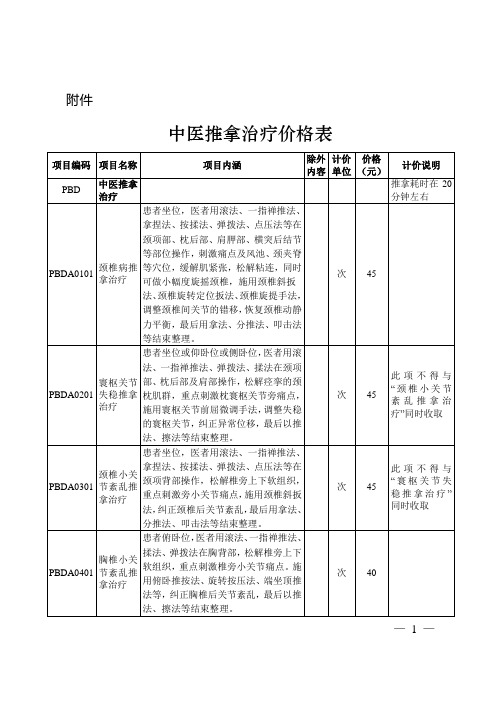 中医推拿治疗价格表