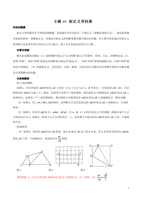 【最新】2020年中考数学典例精做专题19 新定义型问题 (教师版)