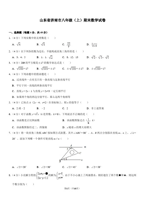 山东省济南市八年级(上)期末数学试卷(含答案)