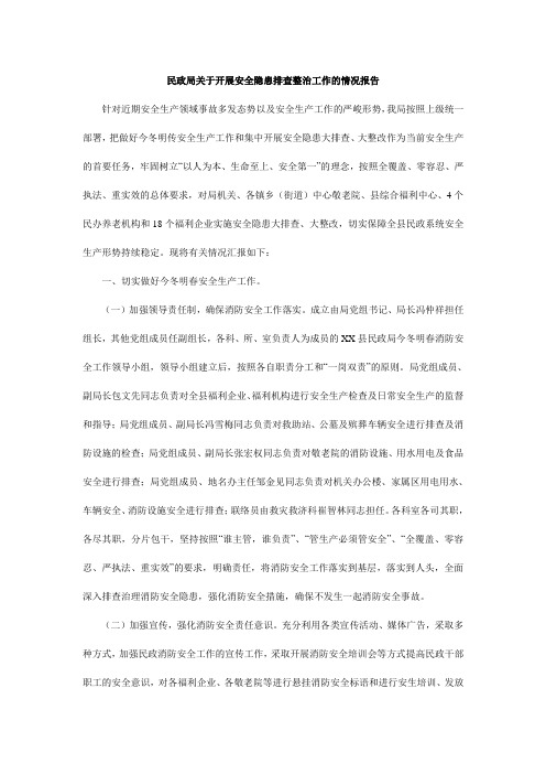 民政局关于开展安全隐患排查整治工作的情况报告