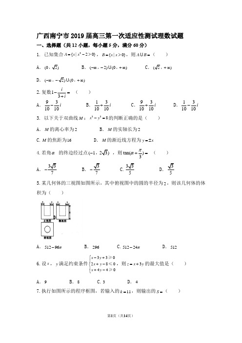 广西南宁市2019届高三第一次适应性测试理数试题 
