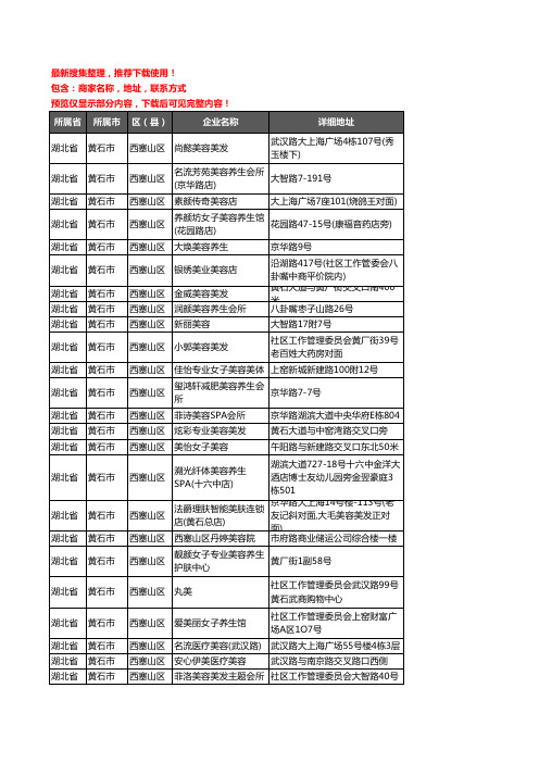 新版湖北省黄石市西塞山区美容院企业公司商家户名录单联系方式地址大全64家