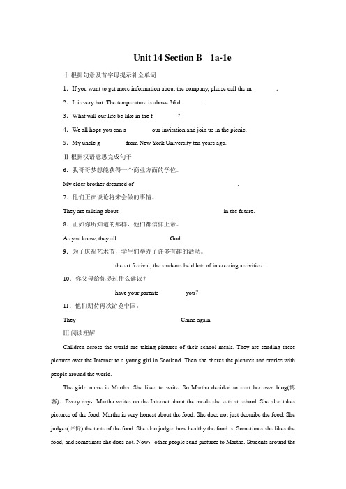 人教新目标九年级英语全册课时训练Unit14SectionB1a-1e