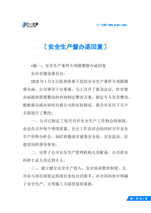 安全生产督办函回复