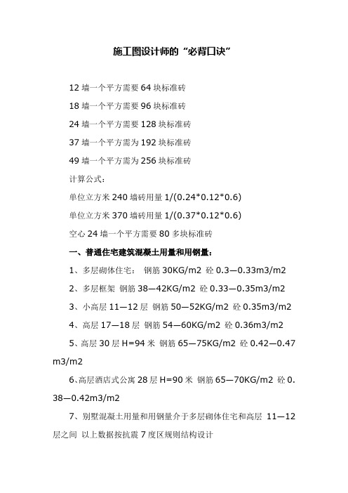 施工图设计师的“必背口诀”
