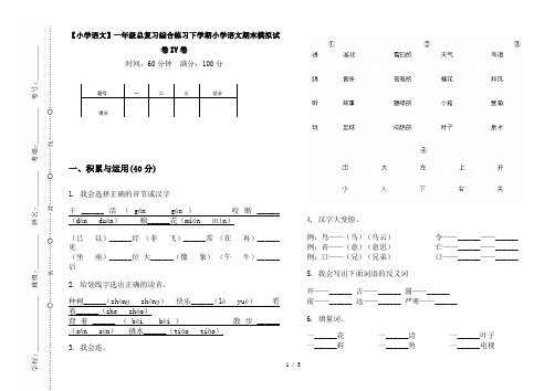 【小学语文】一年级总复习综合练习下学期小学语文期末模拟试卷IV卷