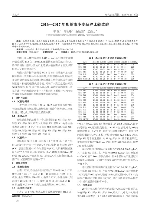 2016—2017年郑州市小麦品种比较试验