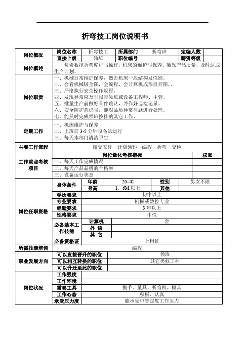 折弯技工岗位说明书