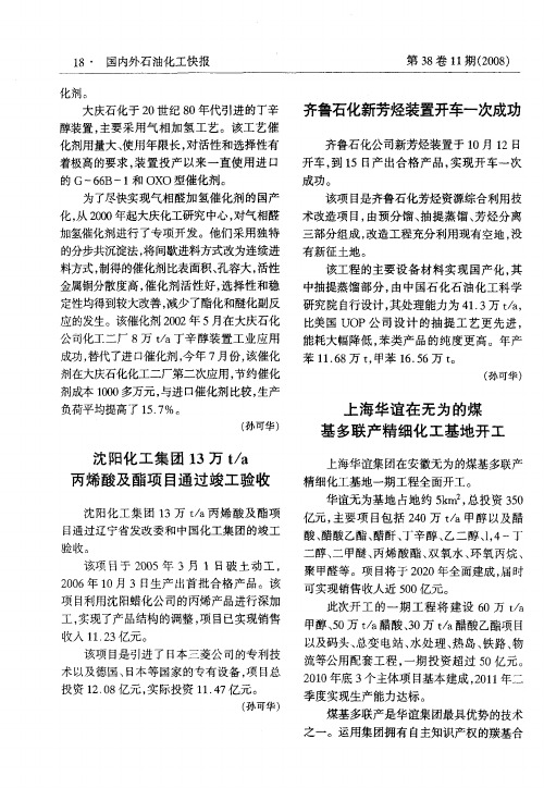 上海华谊在无为的煤基多联产精细化工基地开工