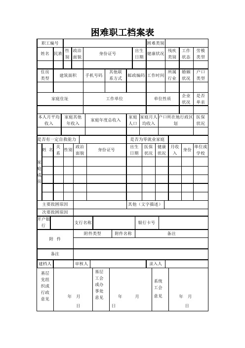 困难职工档案表