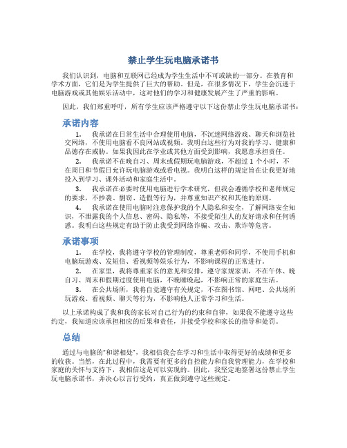 禁止学生玩电脑承诺书