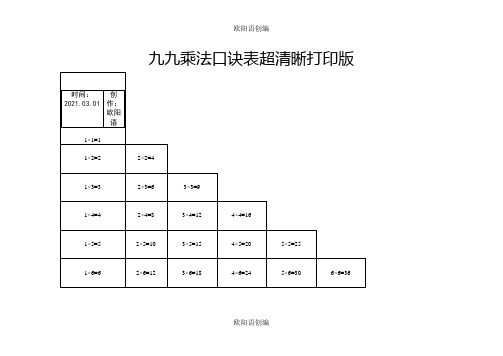 九九乘法口诀表(超清晰打印版)之欧阳语创编