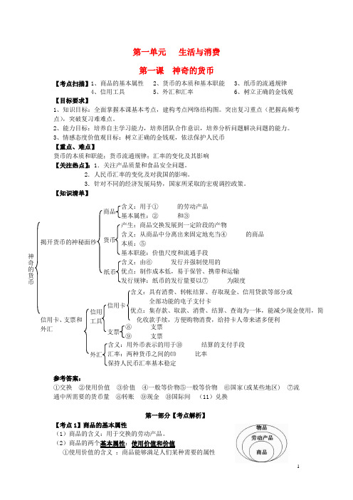 江苏省东台市三仓中学高三政治一轮复习 经济生活 第一课 神奇的货币教学案