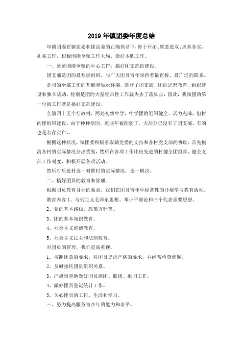 最新-2019年镇团委年度总结 精品