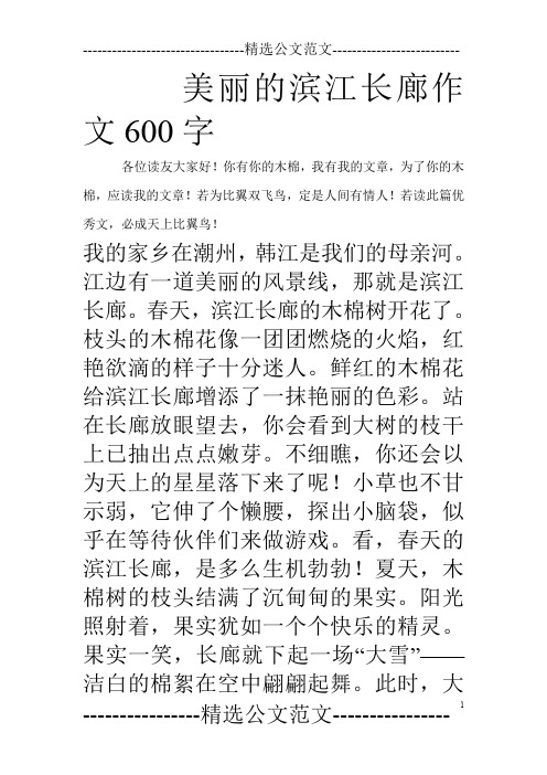 美丽的滨江长廊作文600字
