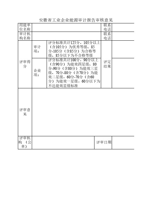 安徽省工业企业能源审计报告审核评分标准(最新试行,如有建议和意见请反馈给我们)