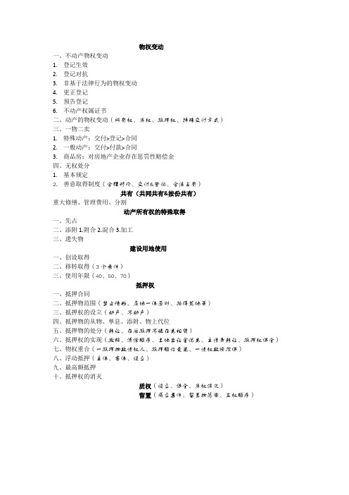 注册会计经济法-物权法复习提纲
