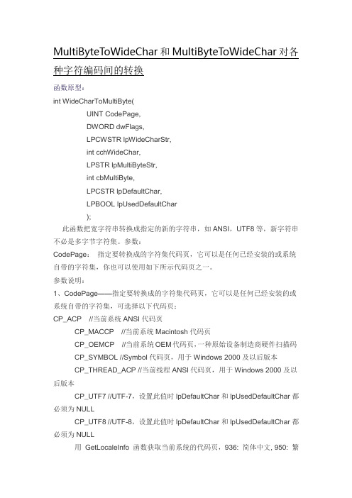 各种字符编码间的转换方法：MultiByteToWideChar和MultiByteToWideChar