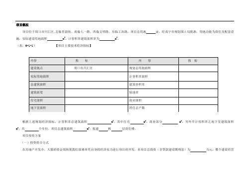 项目投资估算及资金筹措计划