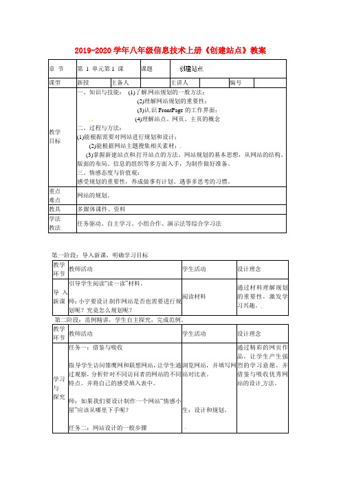 2019-2020学年八年级信息技术上册《创建站点》教案.doc