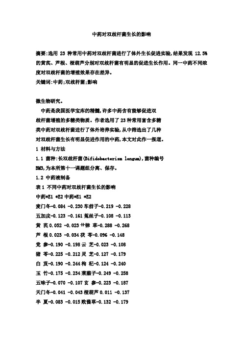 中药对双歧杆菌生长的影响