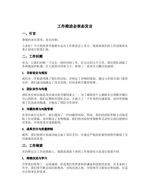 工作推进会表态发言简短精辟