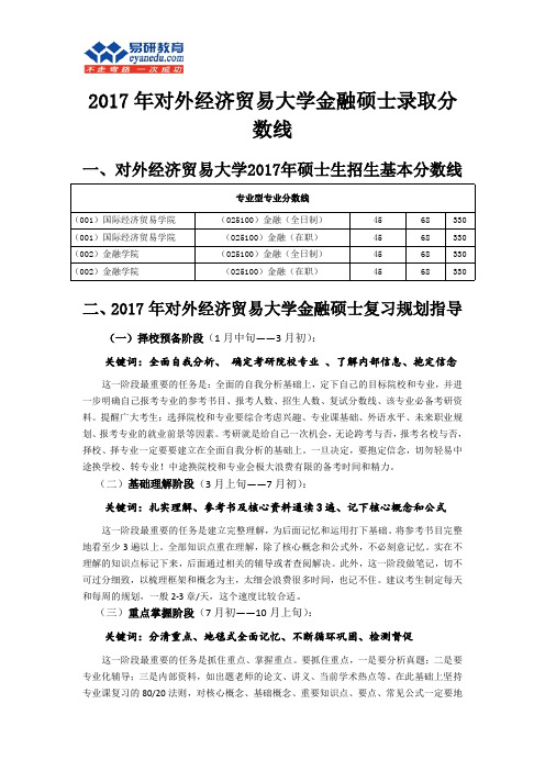 2017年对外经济贸易大学金融硕士录取分数线