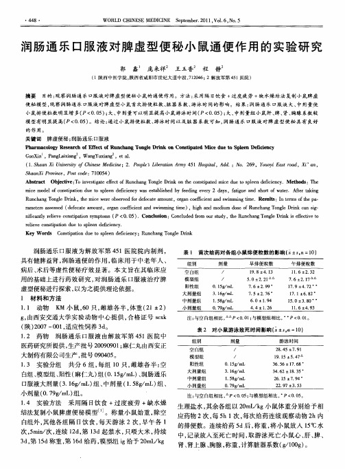 润肠通乐口服液对脾虚型便秘小鼠通便作用的实验研究