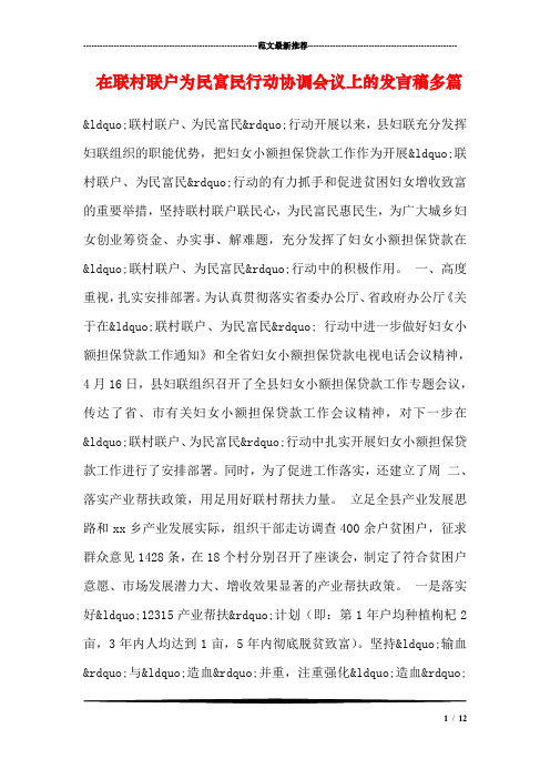 在联村联户为民富民行动协调会议上的发言稿多篇