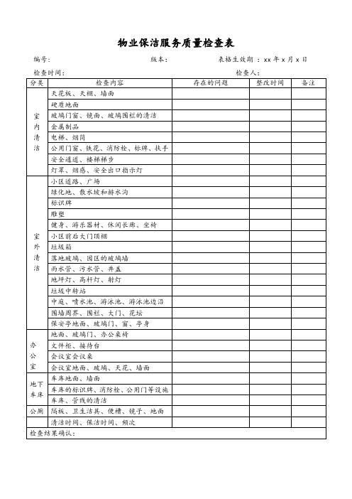 物业保洁服务质量检查表