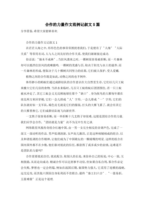合作的力量作文范例记叙文5篇