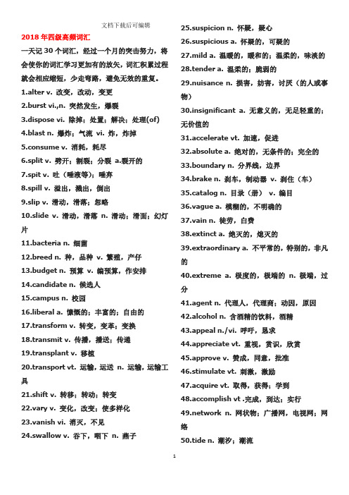 2018年英语四级四级高频词汇(精品文档).doc
