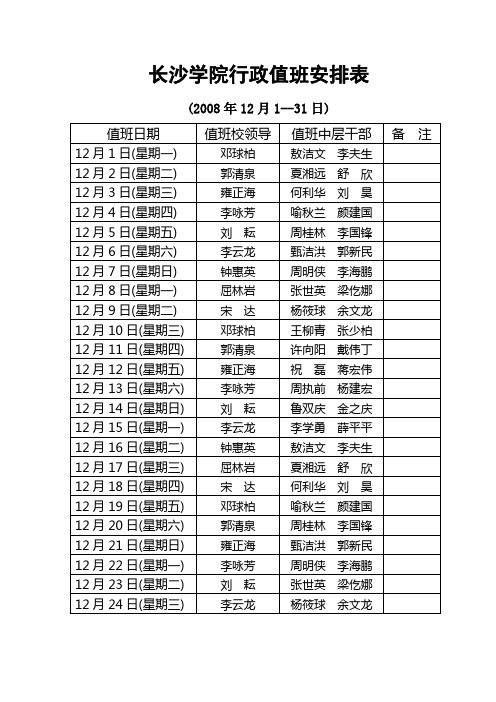 长沙学院行值班安排表